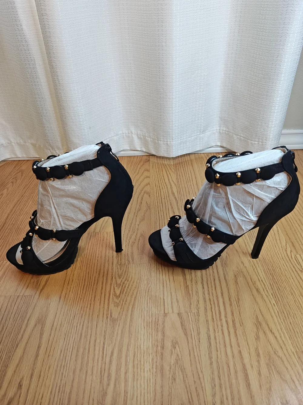Glaze Black Studded Strappy Platform Heels Stiletto Sandal Edgy Glam Goth 8.5